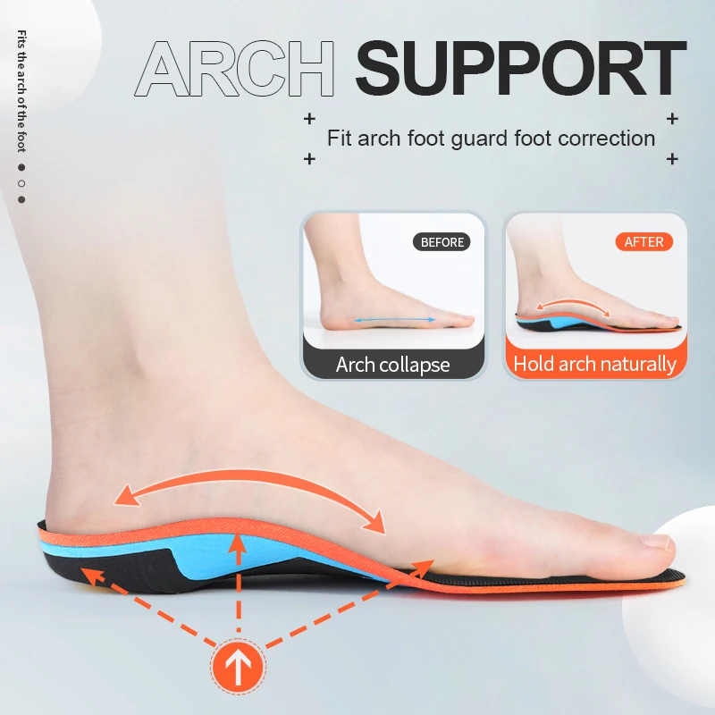 Bangnisole Flatfoot Arch Sports Support Shock Absorption Men Women Sweat-absorbing Insoles Orthopedic Shoe Pads Sole Cuttable