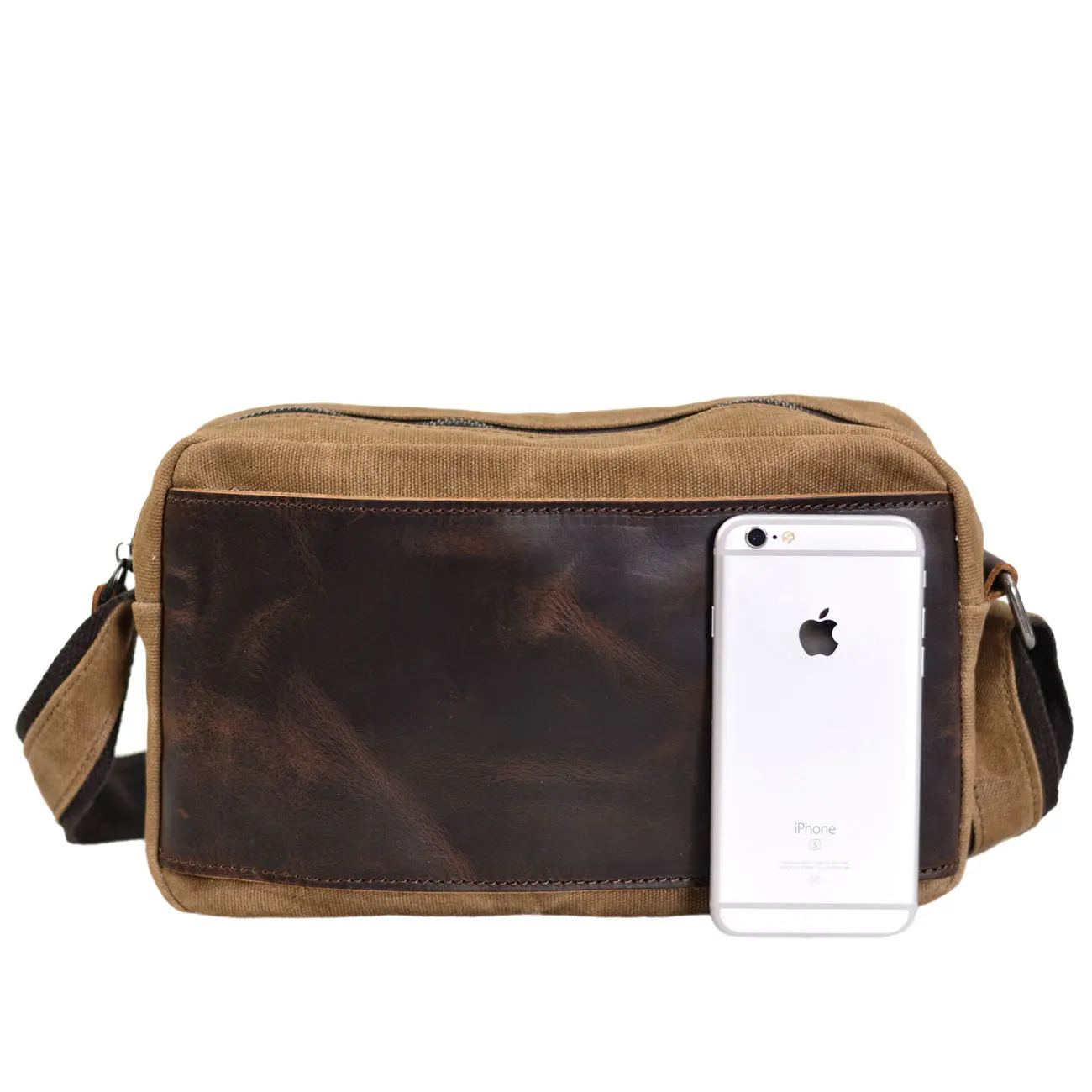 Leather Casual Crossbody Bag Men's Shoulder Bag Wax Canvas Retro Style iPad Horizontal Slanting Bag Leisure Fashion Accessory