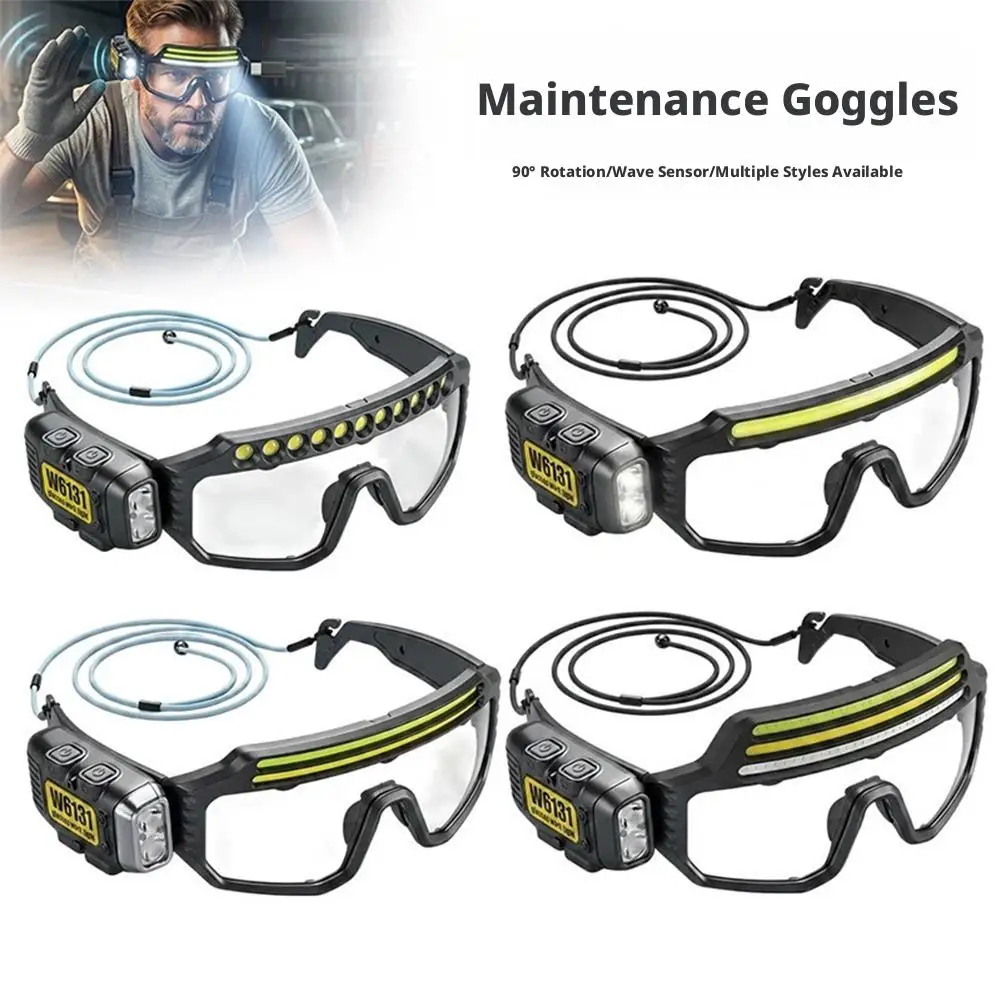 Work Safety Goggles with LED Light Gesture Sensor Control Rechargeable COB Floodlight 90° AdjustableProtective Glasses