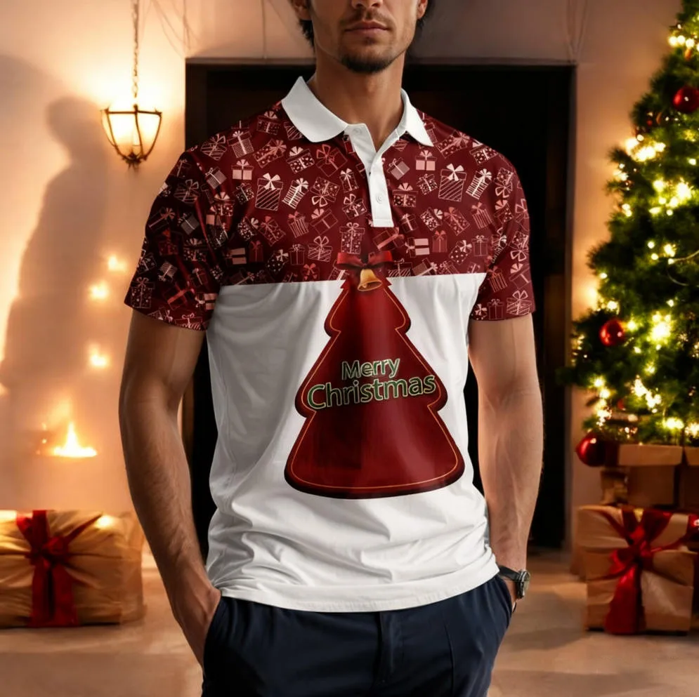 

2026 Новая рождественская рубашка-поло, одежда унисекс, рождественская футболка, рождественская праздничная футболка, мужская рубашка с 3d принтом