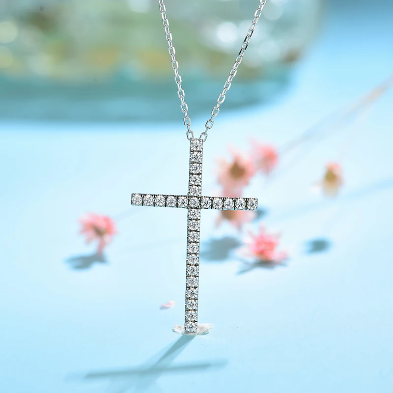 Soorchce Cross Moissanite Pendant Necklace for Women Solid 925 Sterling Brillant Cut D VVS Solitaire