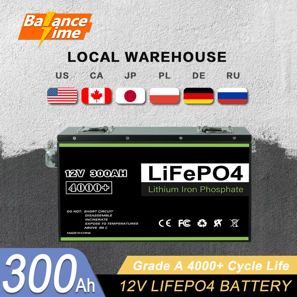 BalanceTime12v 24v 48v 100Ah 200Ah 280Ah 300Ah 400Ah LiFePO4 batería Grado A BMS incorporado para Camping coche Solar sin impuestos y IVA