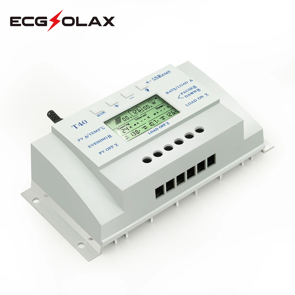 ECGSOLAX MPPT 20A 40A Solar Charge Controller 12V 24V Auto LCD Display PV Regulator Dual Timer Control for Solar Lighting System