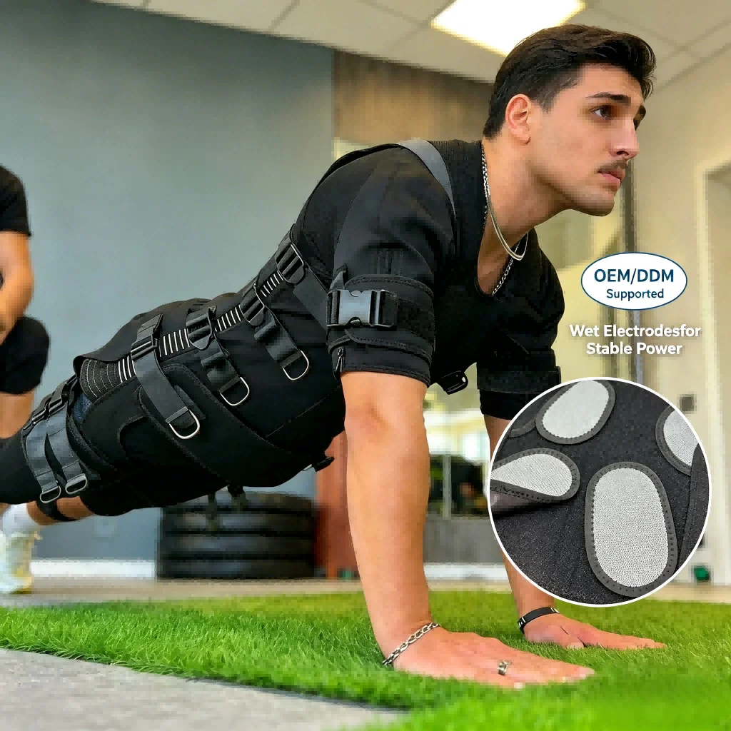 Professional EMS Wet Training Suit for Home Workouts and High-Conductivity Wireless Muscle Stimulator for Beginners