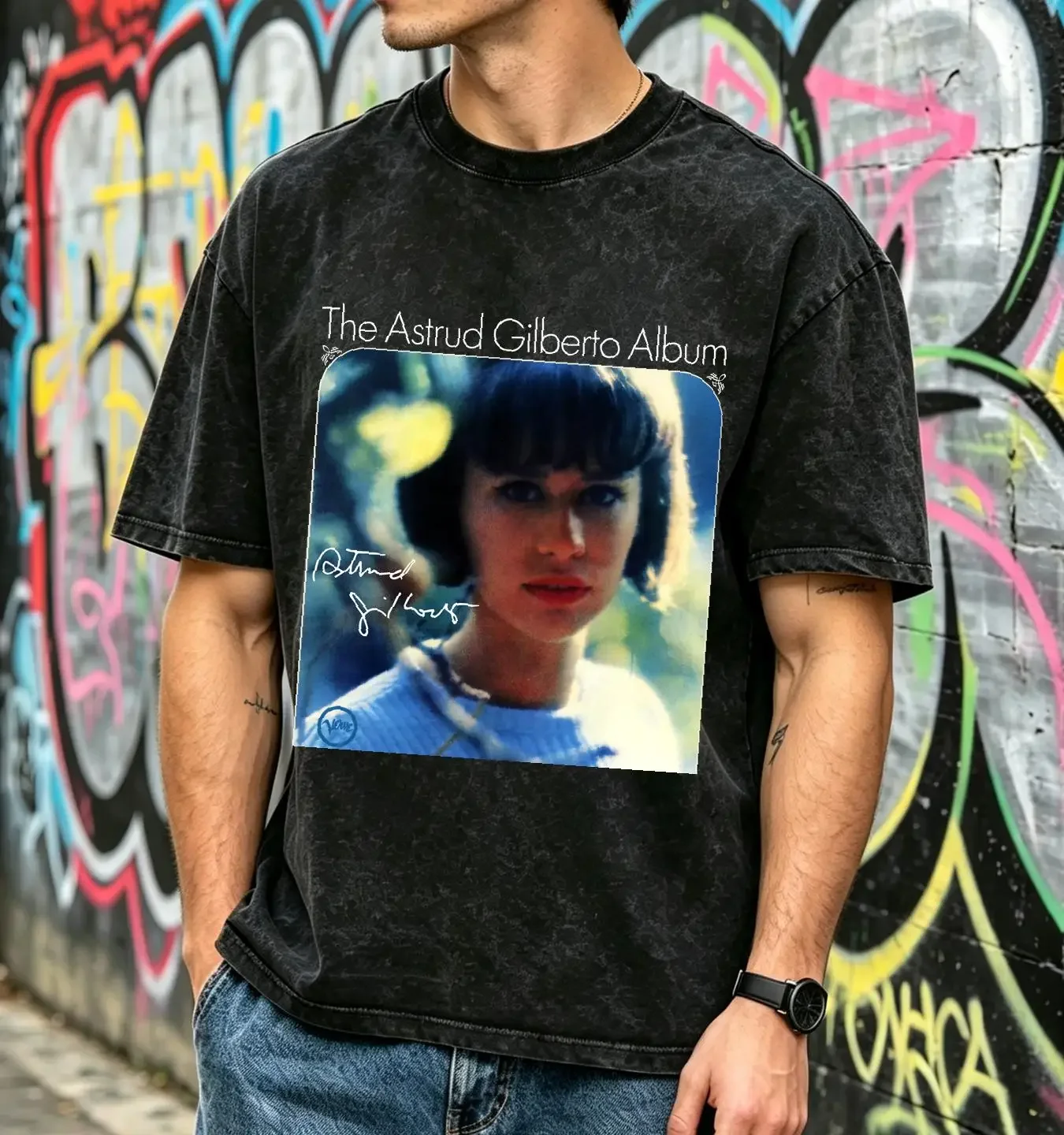 washed T Shirt Remembering Astrud Gilberto Signature Black S to 5XL long or short sleeves vintage Washed Comfortable Casual