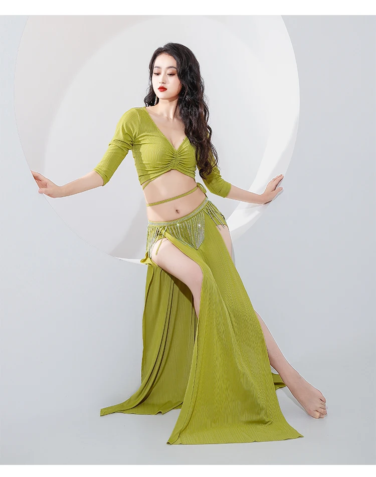 Belly Dance Costume new belly dance practice clothing diamond tassel light luxury double slit practice clothing group clothing