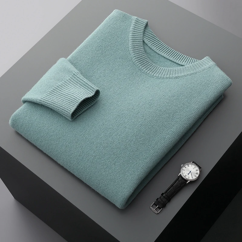 Autumn and winter new 100% wool cashmere sweater men's O-neck pullover thickened warm fashion clothing men's sweater 18 colors