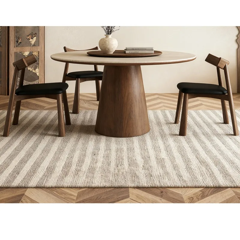 طاولة مستديرة من بلاطة الصخور الترافرتين مع طاولة دوارة متوسطة عتيقة وشقة صغيرة وطاولة طعام منزلية وطاولة طعام قديمة #3