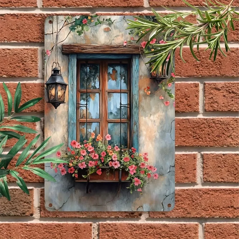 Idyllic Rustic Window with Flowers Sign: Timeless Farmhouse Wall Art for Any Setting, a Festive Addition to Holiday Decor