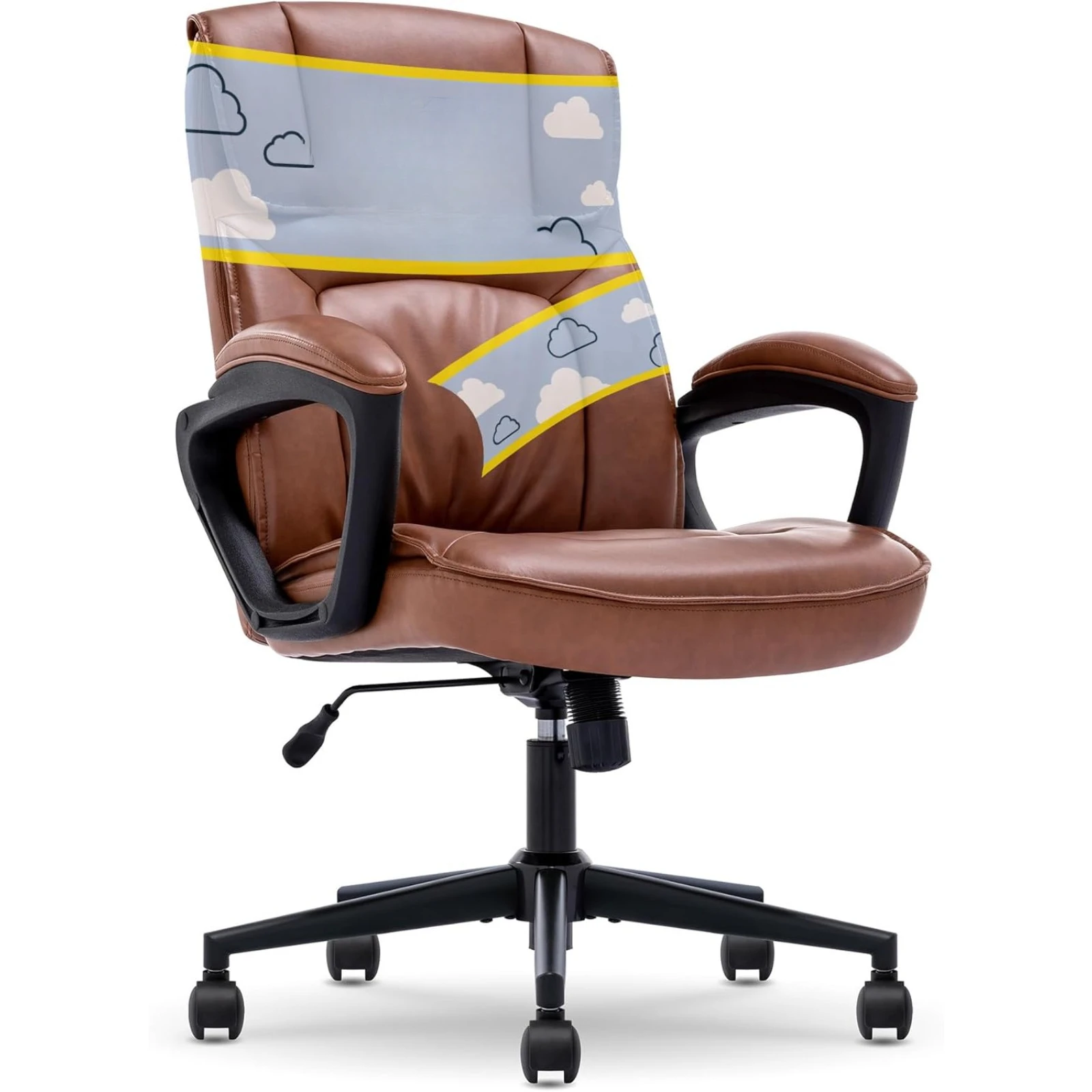 US Hannah Executive Microfiber Office Chair with Headrest Pillow, Adjustable Ergonomic with Lumbar Support, Soft Fabric, Beige