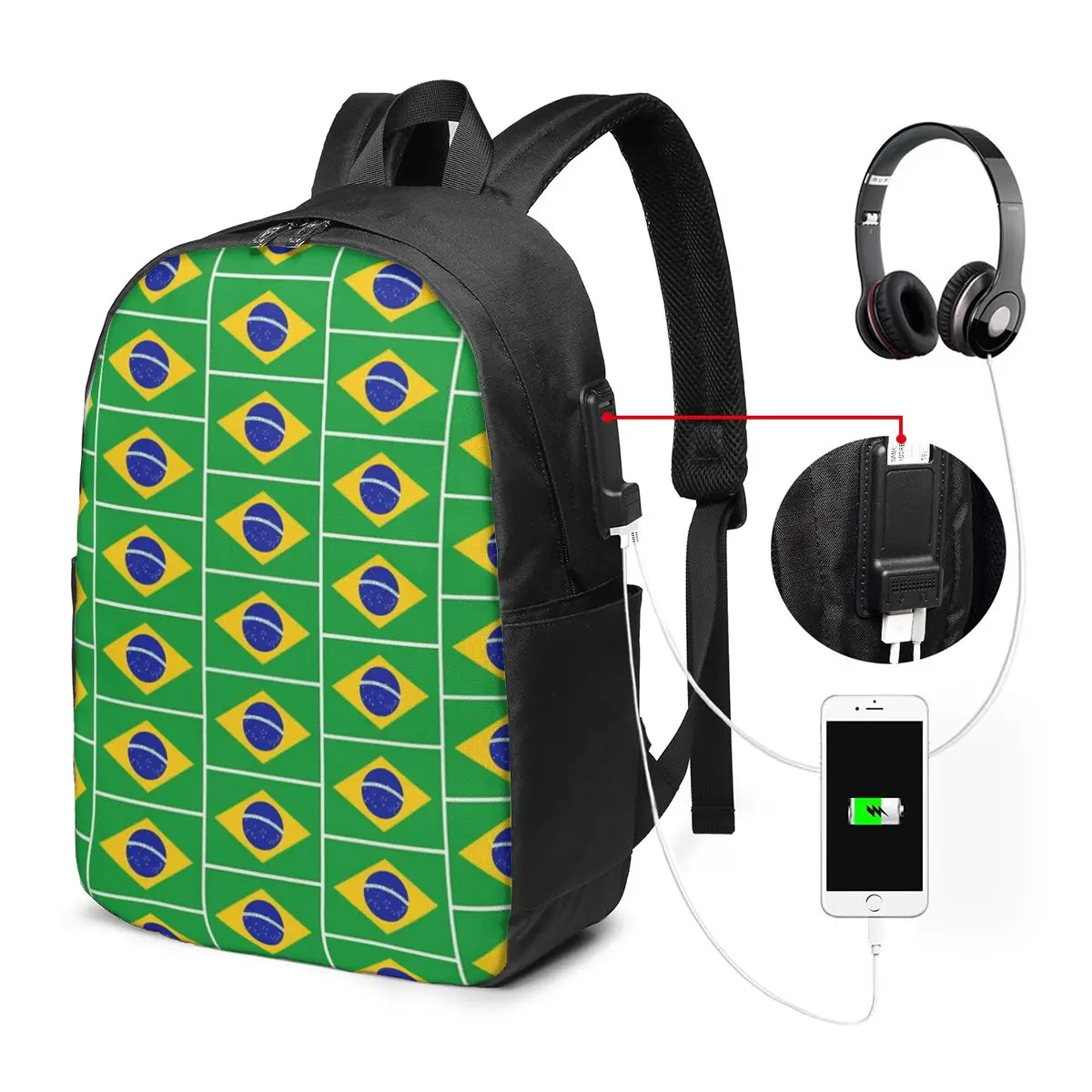 

Brazil National Flag Backpack Travel Notebook Bag Computer College Student School Bag Laptop Shoulder Bags for Men Women