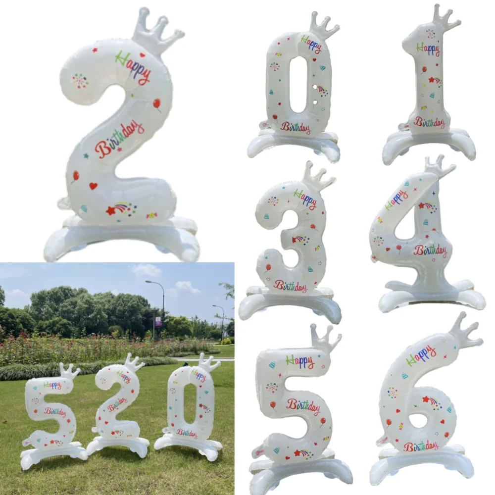 32 inch 0-9 standing white crown digital balloon aluminum film balloon children's birthday party decoration Wedding Accessories