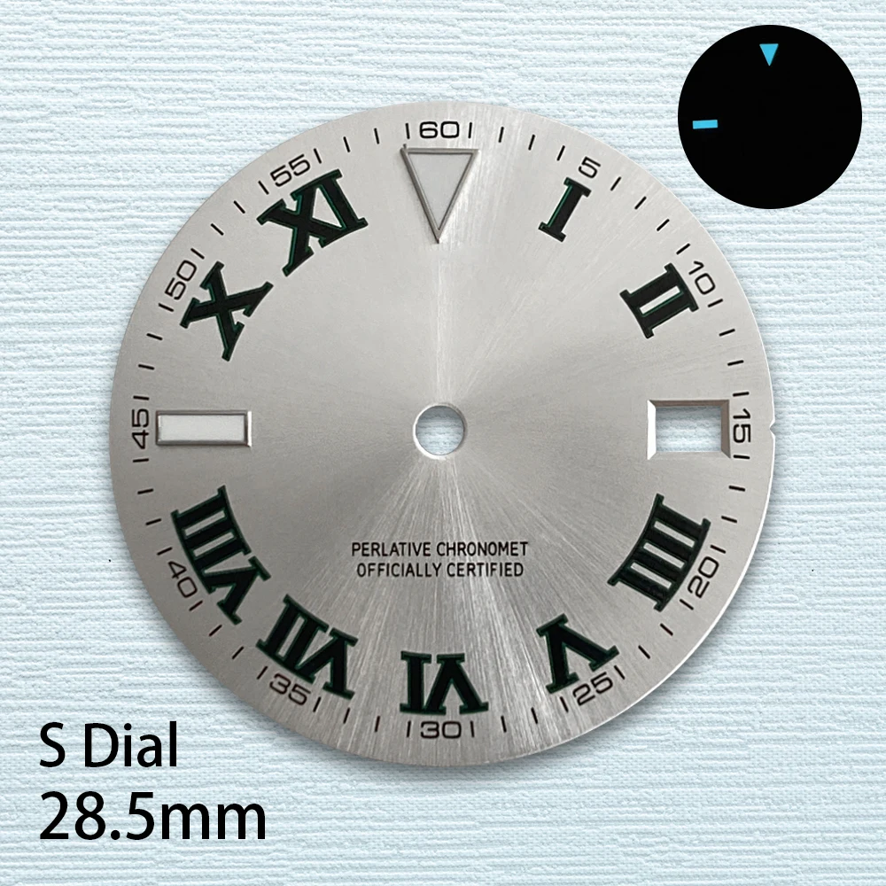 28.5mm S Logo Sunburst Dial Fit NH35/NH36/4R Automatic Movement Ice Blue Luminous Epipremnum Aureum Watch Modified Accessories