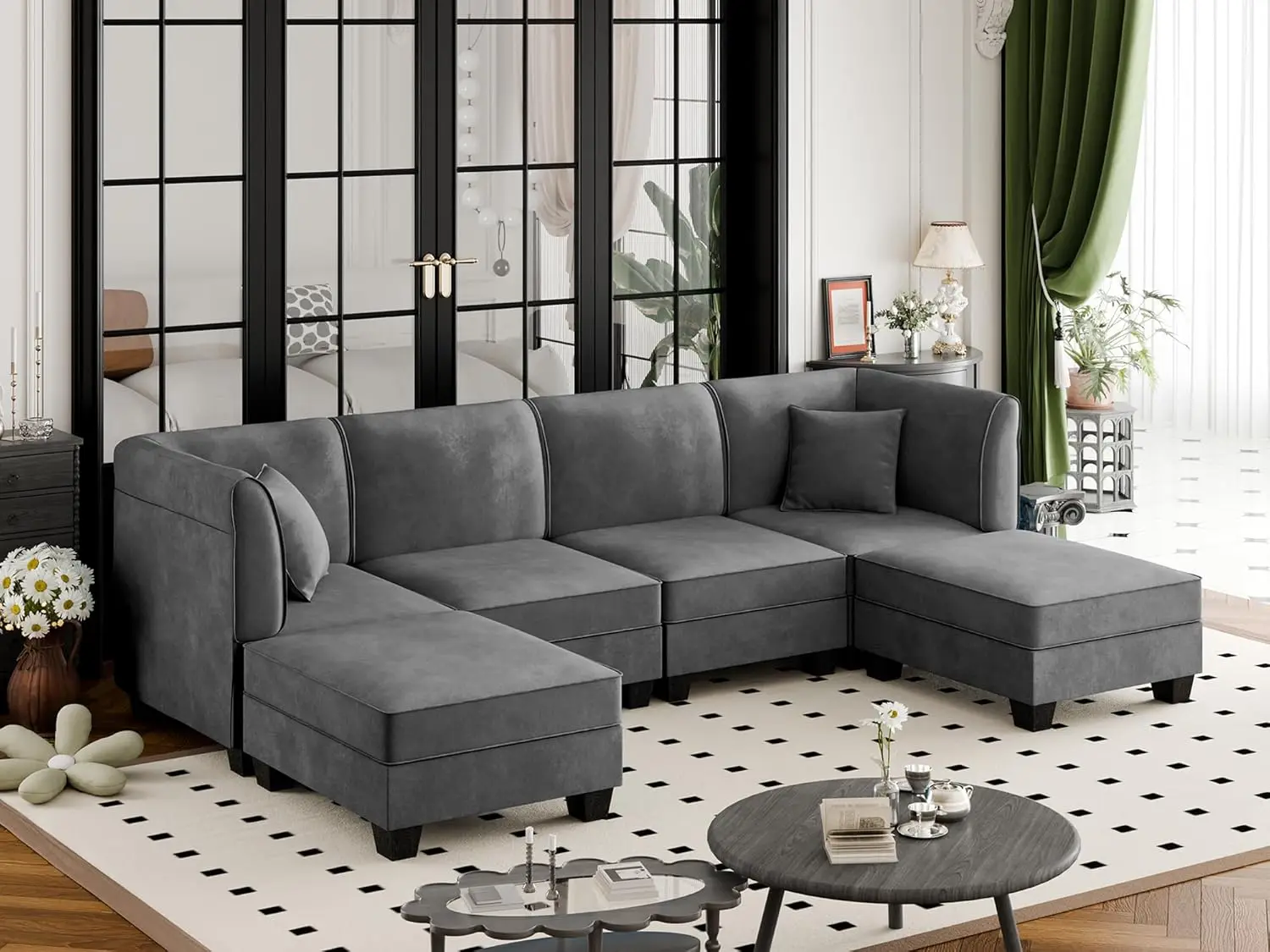 6 Pieces Sectional Couch Modular Sofa with Reversible Chaise 116