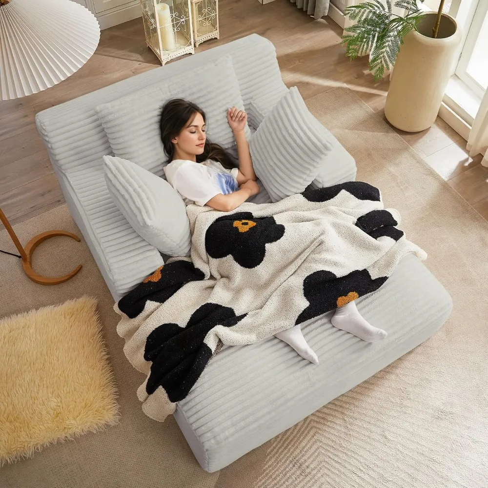 

Corduroy Chaise Lounge Chair Indoor,50"W Upholstered Oversized Cozy Chaise w 3 Pillow,Fluffy Cloud Couch,Deep Seat Sofa,Comfy Re