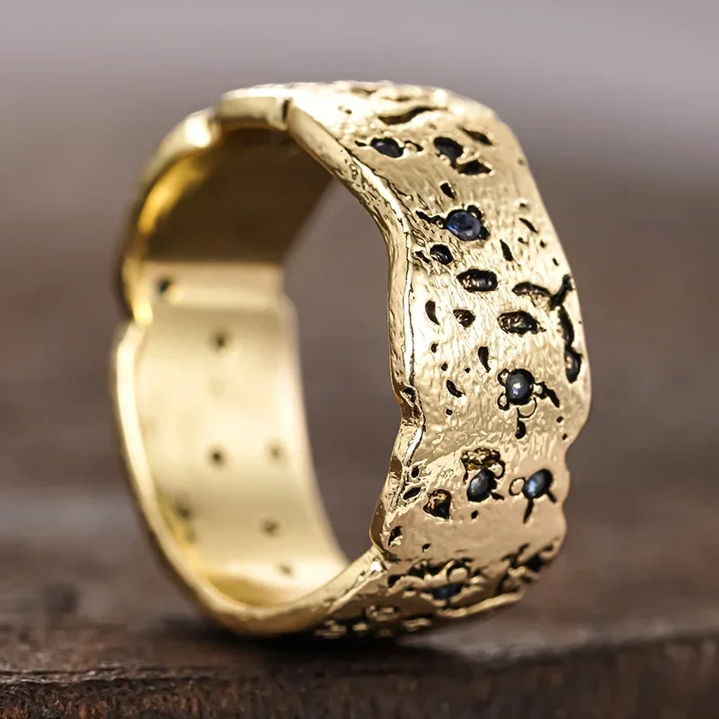 Huitan Chic Irregularity Goldfarbene Ringe für Frauen im Ruinen-Stil, besondere Partyschmuck-Accessoires, modische Geschenke, Schmuck – Detail 3