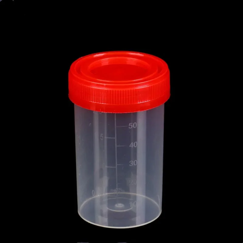 Plastic Urine Container Cup 60 ml Plastic Vials Screw Cover Sputum Cup Height 67mm EO-Sterilized Individual Packing 50/PK