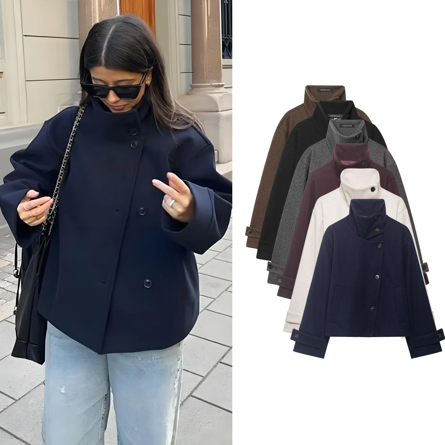Women's Autumn Winter Stand Collar Thick Jackets Autumn Female Single Breasted Loose Long Sleeve Coats Lady Short Outwear
