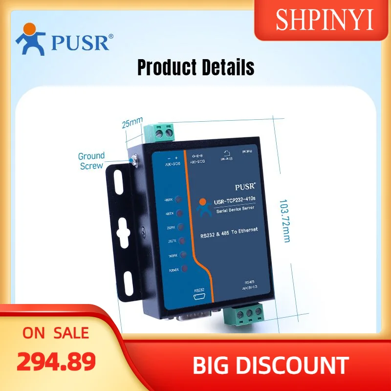

PUSR 1 * RS232 и 1 * RS485 Последовательный порт Ethernet Поддержка пакета регистрации сердцебиения Программное обеспечение виртуального COM USR-TCP232-410S-RT