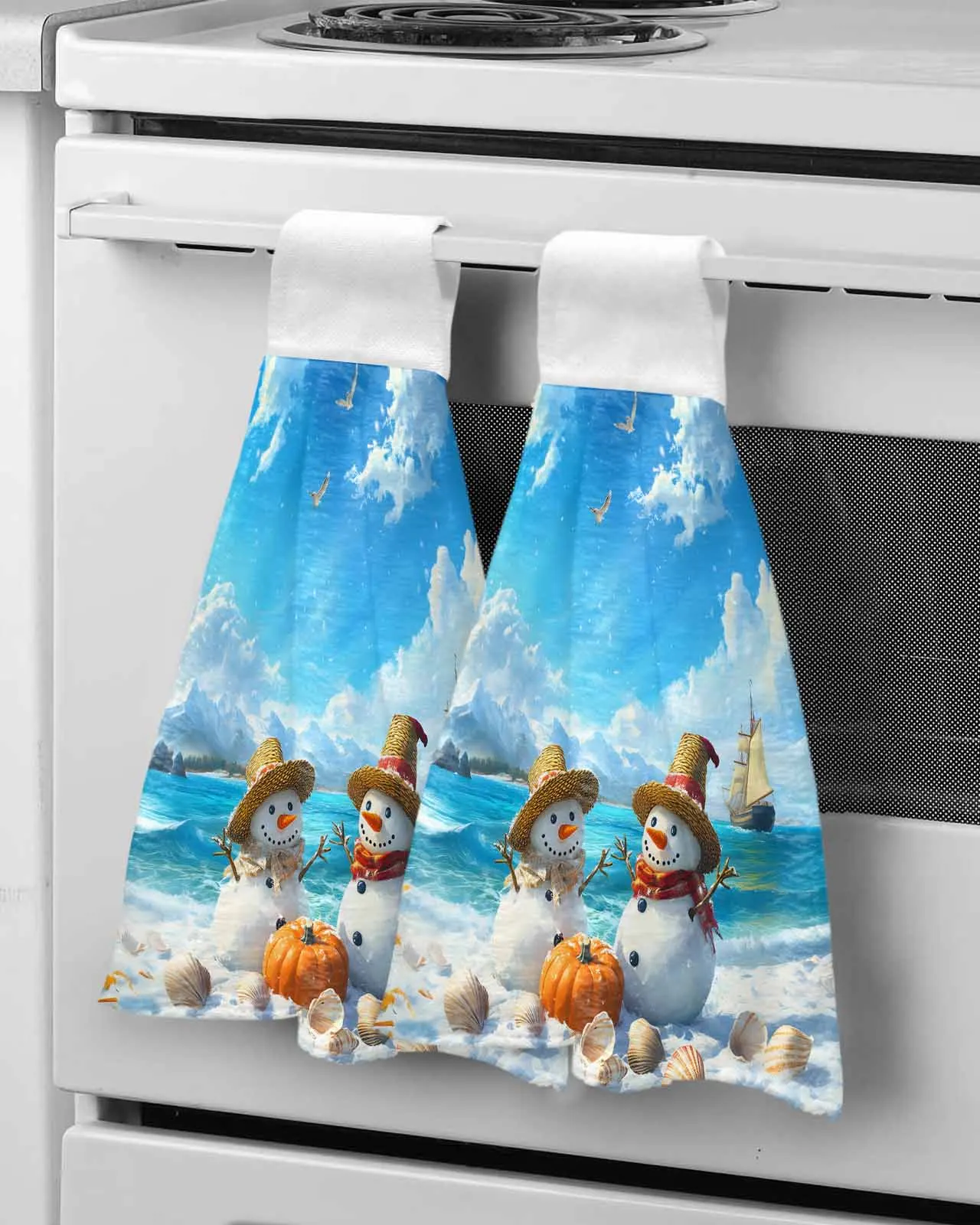 Christmas Ocean Snowman Pumpkin Towel Bathroom Supplies Soft Absorbent Towel Kitchen Accessories Cleaning Dishcloths