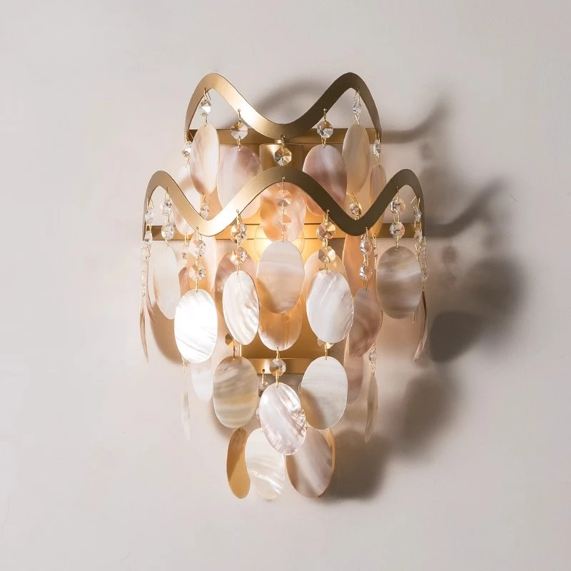 European Gold Wavy Wrought Iron Wall Lamps Rotundity Shell/crystal Light Moden Living Room Bedroom Restaurant Corridor Sconces
