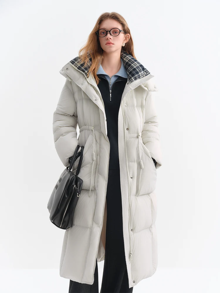 

Ung женская длинная талия с капюшоном в клетку с воротником-стойкой, верхняя одежда в стиле ретро, зимняя новинка Sle 445, поездка на работу Wi...