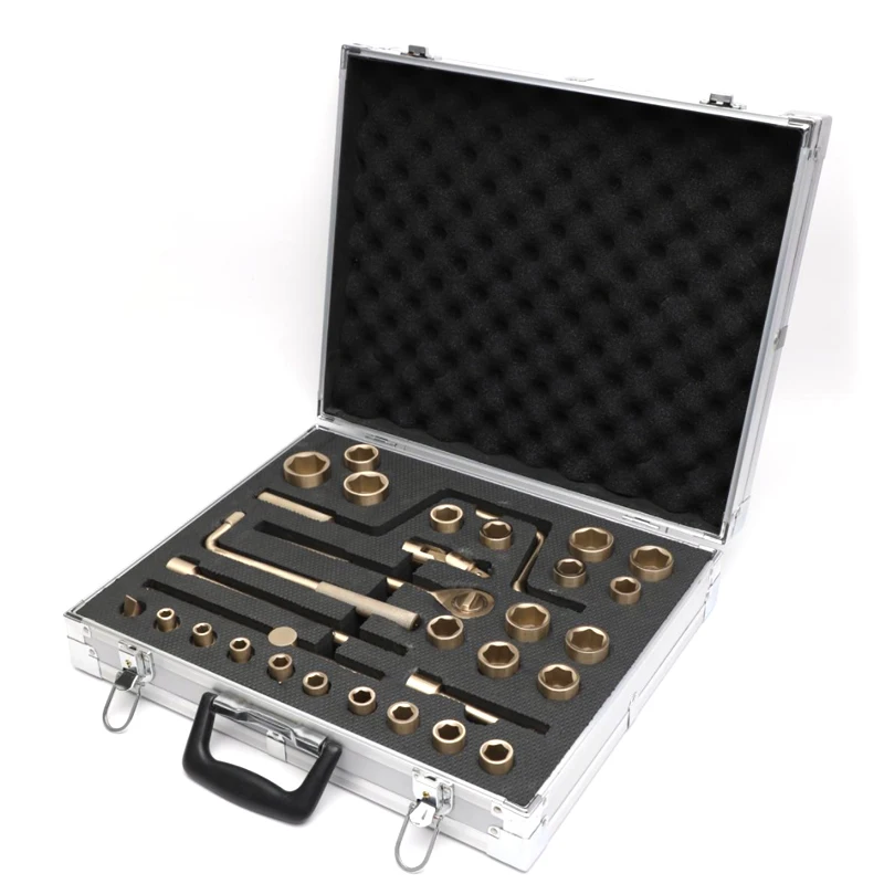 32 Pcs Explosion Proof Socket Set Lameproof Hand Tools Aluminum Bronze Wrench Complete Non Sparking Tool Kit