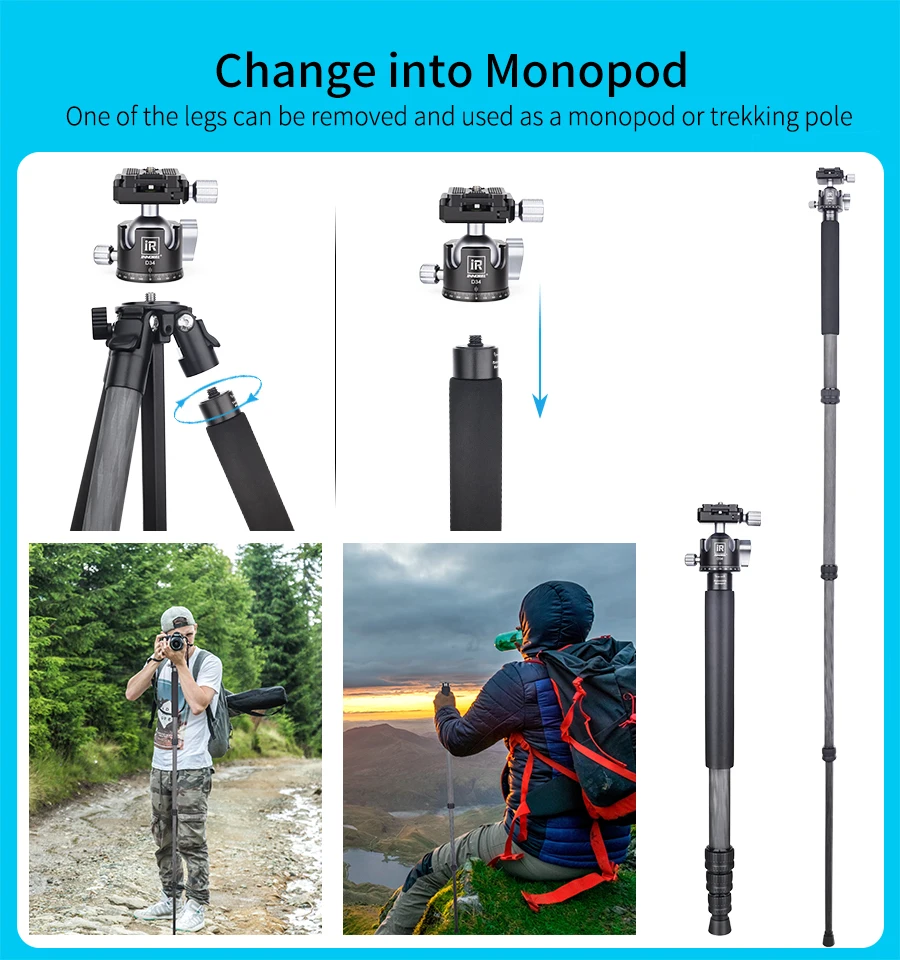 Kohlefaser-Stativ-INNOREL P254C Tragbares, kompaktes, leichtes Reisestativ und Einbeinstativ für digitale DSLR-Kameraständer, Belastung 12 kg – Detail 8