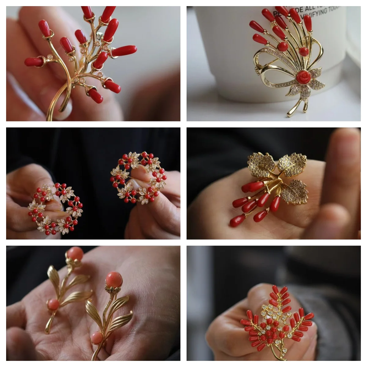 1pcs/lot Natural Red Coral Brooch Pendant Large bouquet Classic good-looking Stylish and generous Deluxe exquisite female gift