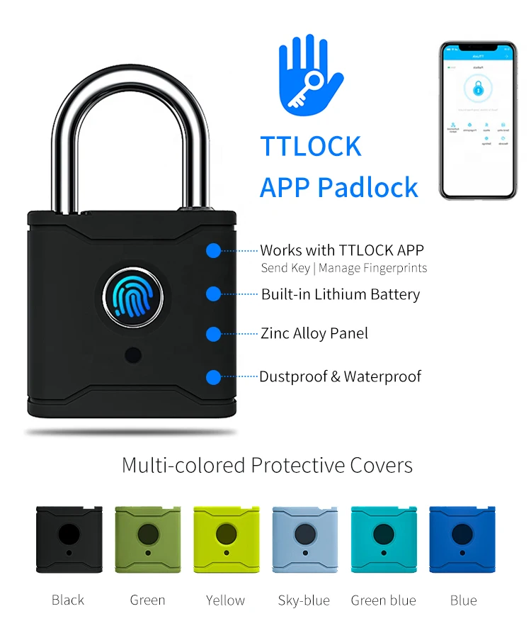 Fingerprint Padlock Large Size Smart Lock Bluetooth Padlock with Keyless Biometric Waterproof for Warehouse, Gym Cabinets