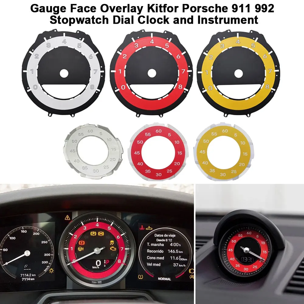 Gauge Face Overlay Kit for Porsche 911 992 Stopwatch Dial Clock and Instrument