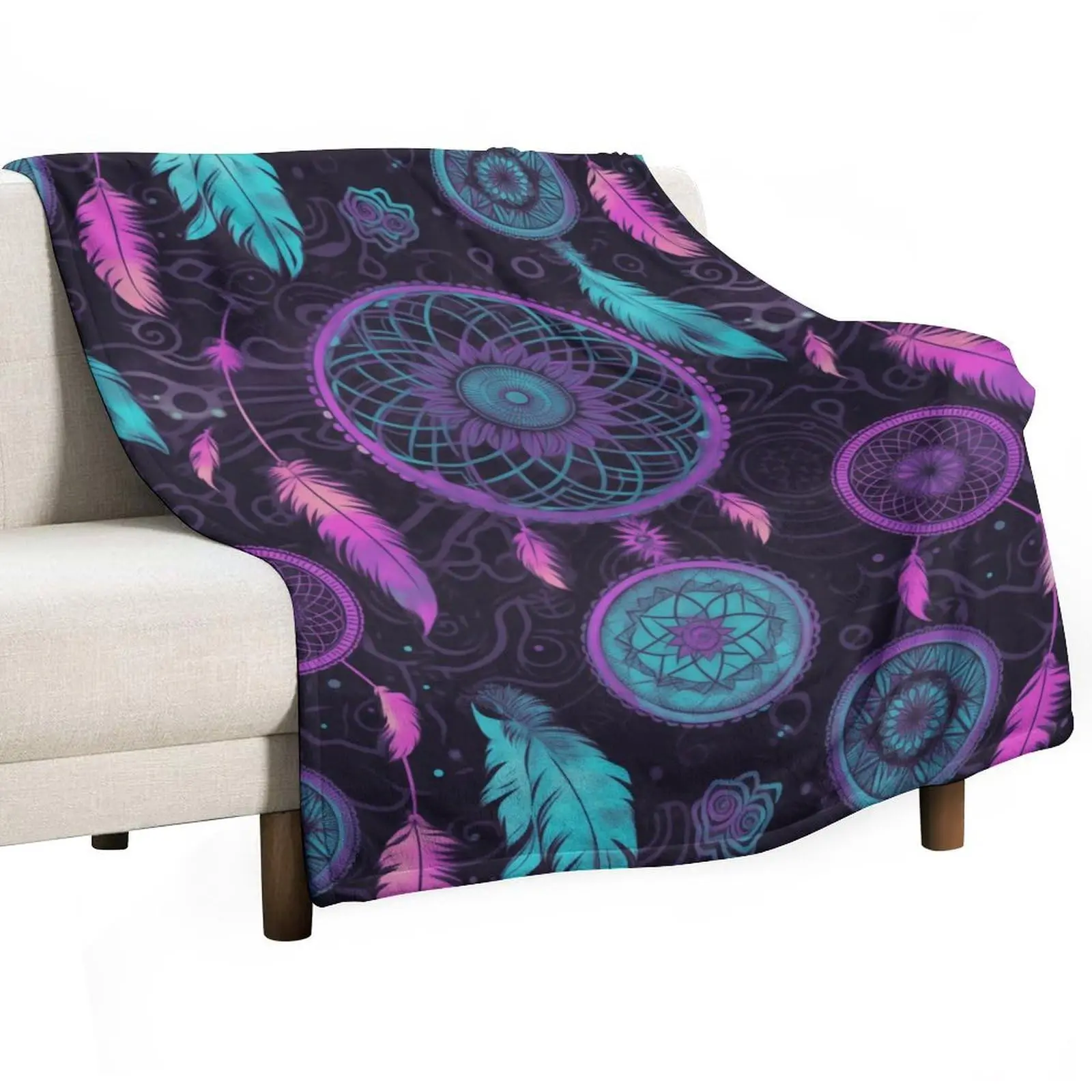 Dreamcatcher Blanket Boho Dream Catcher Plush Throw Blanket Flannel Fleece Blanket for Travel, Airplane, Bed, Couch, Car, Gift