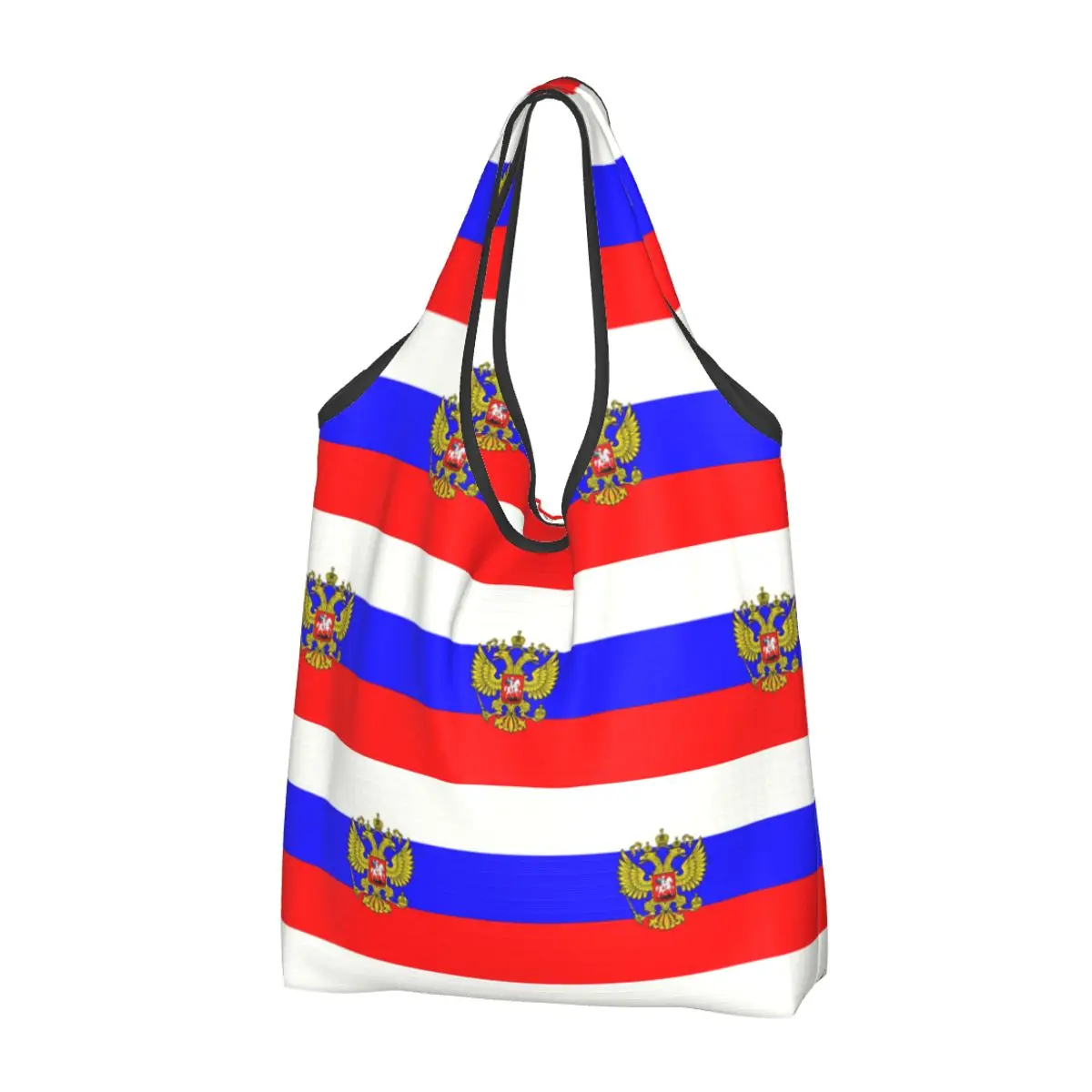 Custom Russian Flag Shopping Bag Women Portable Large Capacity Grocery Tote Shopper Bags