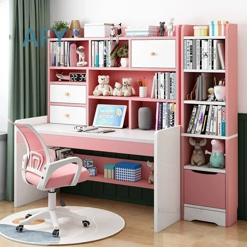 Kids Desk with Bookshelf for Children Study Room Adjustable Height Writing Table for Primary School Students Home Office