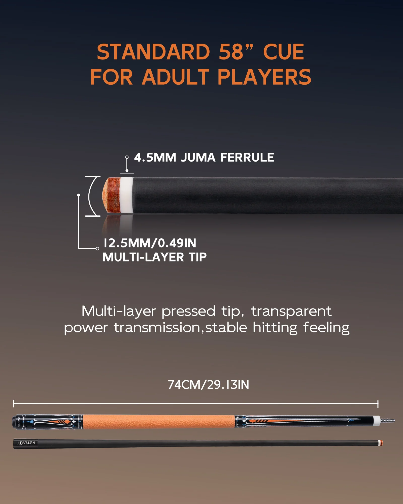 KONLLEN Carbon Fiber Pool Cue Stick 58-inch Professional Pool Sticks for Adults Low Deflection Pool Cue Billiard Cues