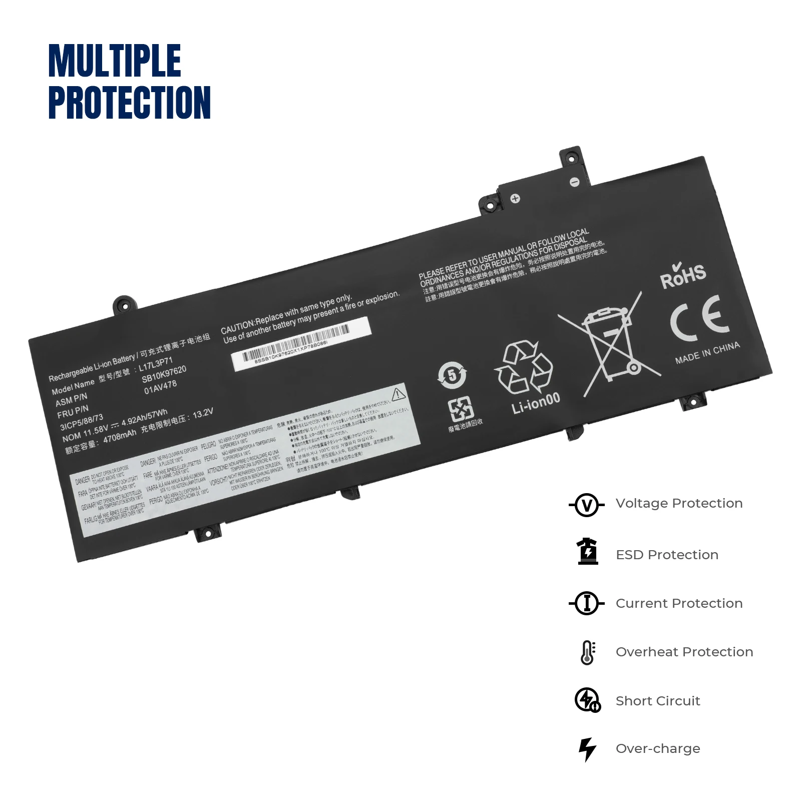 YOOFAN0 New Original L17L3P71 Laptop Battery For Lenovo ThinkPad T480S L17M3P71 L17M3P72 01AV478 01AV479 01AV480 SB10K97620