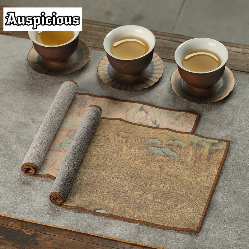 Suede Tea Towel Household Zen Tea Table Tea Cloth High-Grade Absorbent Clay Tea Mat Kung Fu Tea Napkin Tea Accessories
