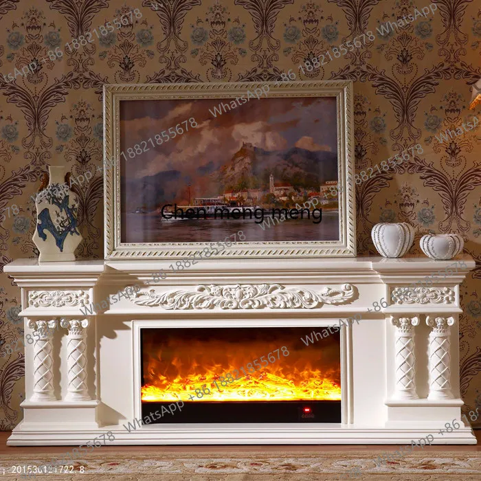 1.8 meters European fireplace white decorative cabinet TV cabinet solid wood fireplace