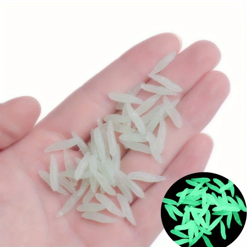 100 piezas de larvas de cebo para pesca, gusanos blandos luminosos de 1.6 cm para cebo de pesca, en formato de marfim