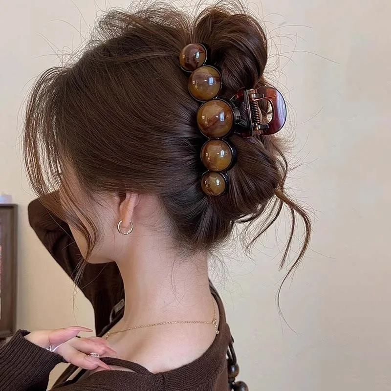 Винтажная градиентная заколка для волос с бисером для женщин, простая пластиковая заколка с геометрическим рисунком, заколка в виде акулы, заколка для волос, аксессуары для волос