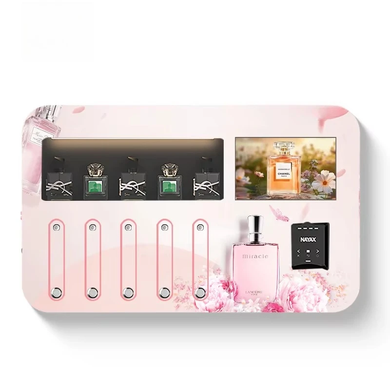 Small Vending Machine Wall Mounted Pink Stickers Perfume Spray Vending Machine With Coin Payment