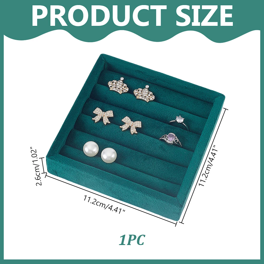 1PCS Dark Green Velvet Ring Tray Velvet Ring Display Tray 5 Slot Rings Ear Stud Storage Tray Drawer Insert Jewelry Showcase
