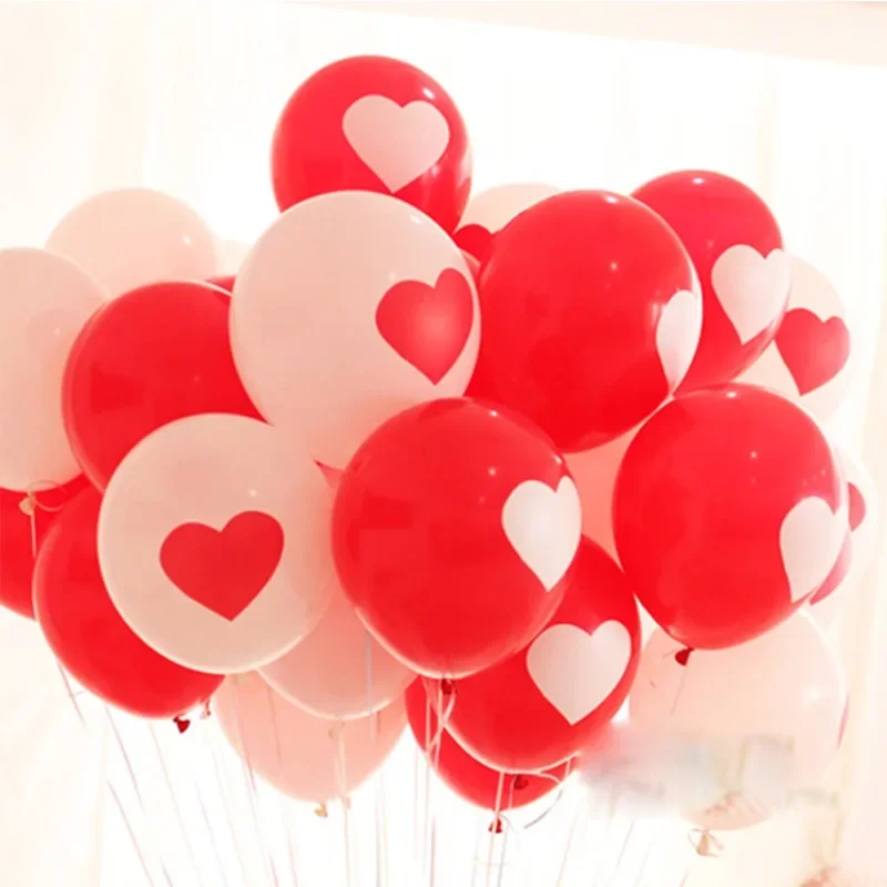 50Pcs 12inch Red White Love Heart Latex Balloons for Valentine's Day Wedding Party Decoration Birthday Anniversary Globos Balls