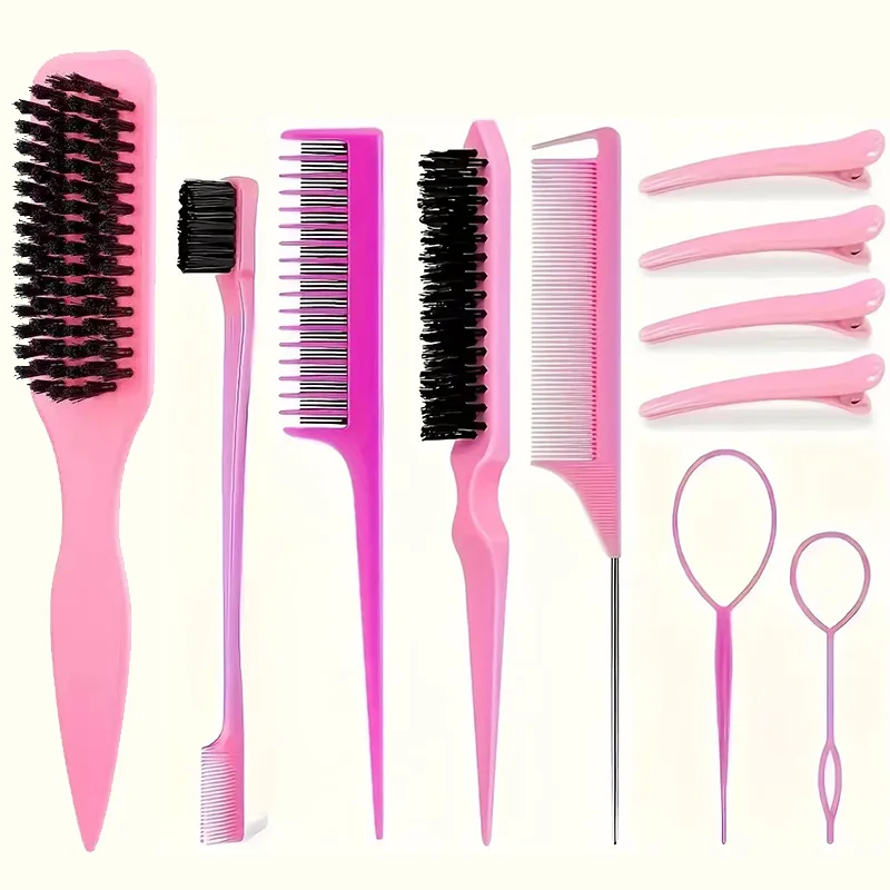 11 Pcs Hair Brush Set Soft Beard Brush Edge Control Brush Comb Clips Pins Smoothing Styling for All Hair Types Home Salon