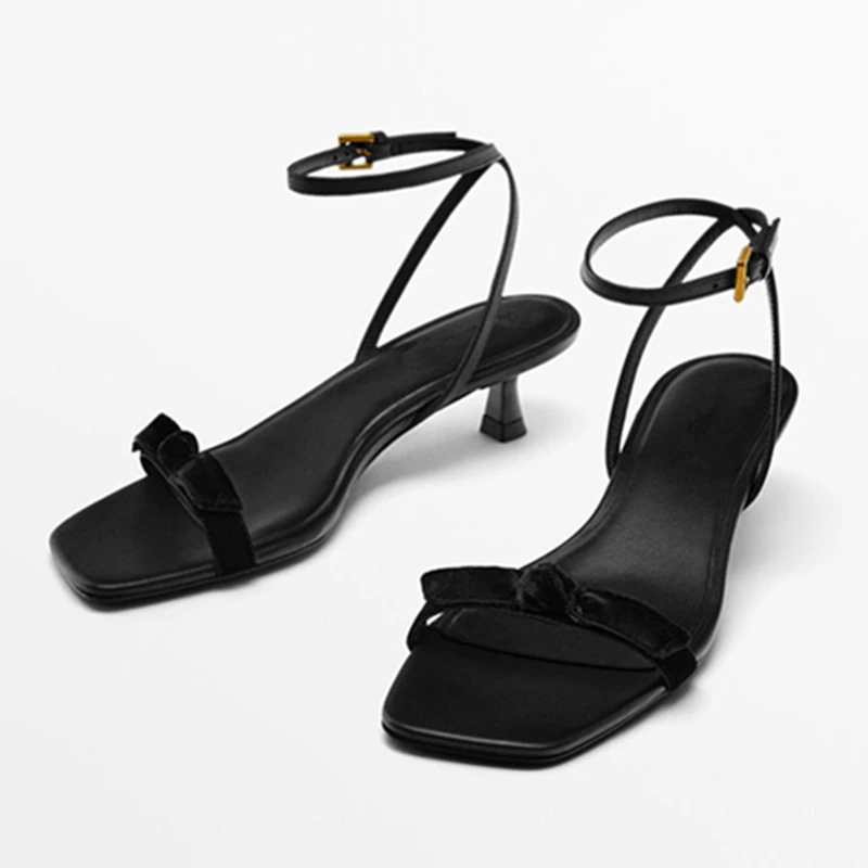 Maxdutti 2025 nuevas Sandalias minimalistas de cuero genuino 2025 Sandalias de tacón Primavera Verano Sandalias de mujer zapatos de mujer