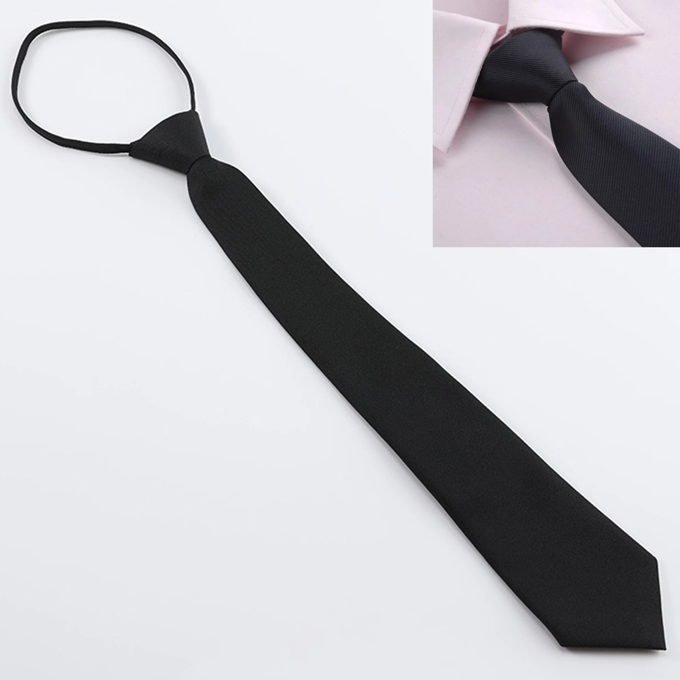 1pc Unisex Black Knot-Free Adjustable Long Narrow Tie, For Matching Suit Formal, Business Wedding Party Accessories