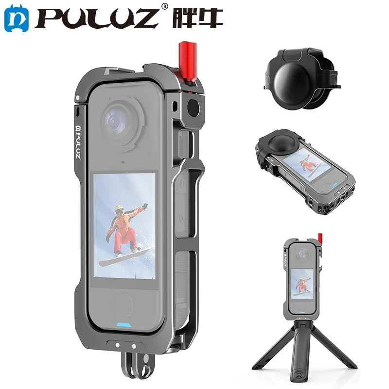 

For Insta360 X4 Air PULUZ Sports Camera Aluminum Alloy Protection Frame with Cold Shoe Bases & Lens Cover