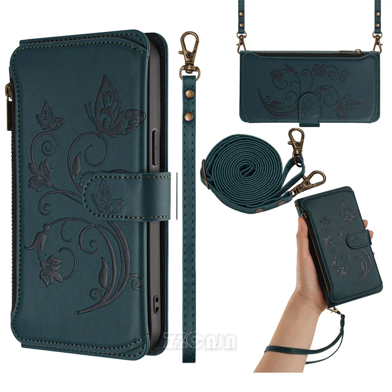 

Butterfly Flowers For Infinix HOT 10 11 12 20 30 Play NFC 40i 50 Pro Plus 60i Case Leather Stand Card Slot Zipper Wallet Lanyard
