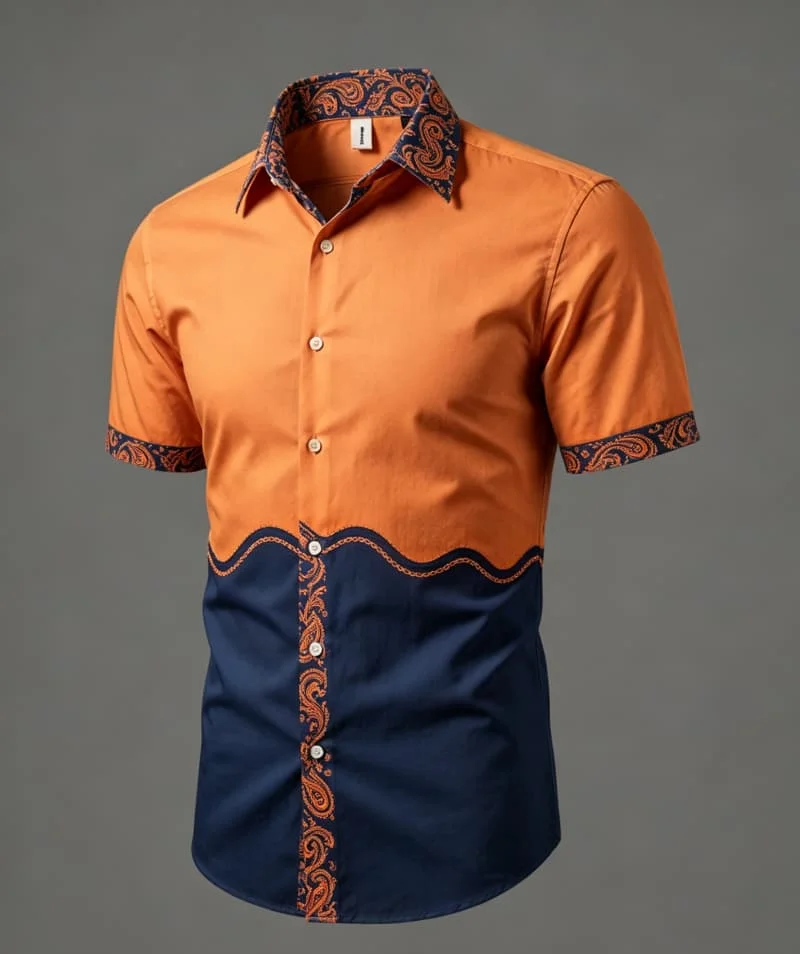 Men's Paisley Splicing two-color Vacation shirt, Suitable For Vacation travel, Outdoor activities, And Dreamy Vacation Style