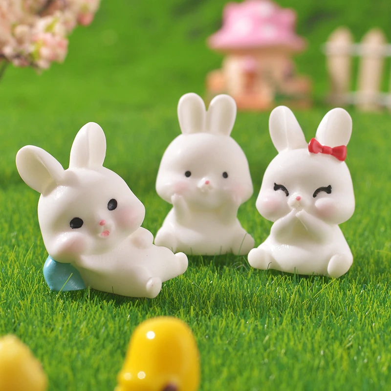Creative Cute Little White Rabbit Ornament Fashion Kawaii Figurine Crafts Cartoon Desktop Home Decoration Accessories Gifts